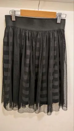 チュールスカート　膝丈　Mサイズ　黒×ボーダー