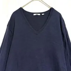 UNIQLO ユニクロ　Vネック 薄手ニット　ネイビー　L