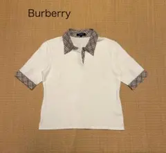 Burberryホワイト チェック柄襟 半袖ポロシャツ