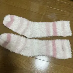 ボーダー柄 モコモコソックス ホワイト×ピンクのサムネイル