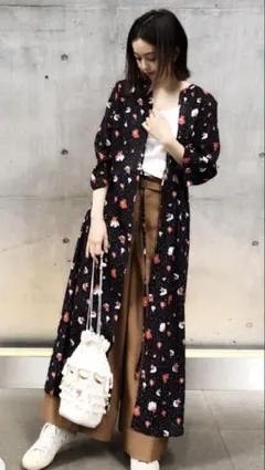アルディーノアール　2way フラワー　シアーブラウスワンピース 黒　青柳文子