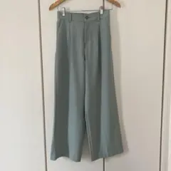 anyFAM ライトグリーン　ストレッチ　ワイドパンツ