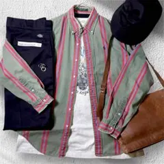 80s ポロラルフローレン 緑タグ BDシャツ 長袖 ストライプ ヴィンテージ