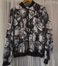 アート風顔イラスト ジップアップジャケット