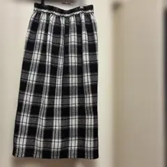 チェック柄ツイード ロングタイトスカート　L　毛混紡　ポケット付き　秋冬向き