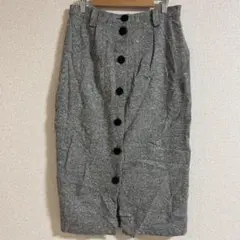 ウール混 ツイード タイトスカート フロントボタン 裏地あり 46