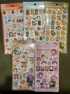 和柄　ボンボンドロップシール 5枚セット　舞妓　柴犬など