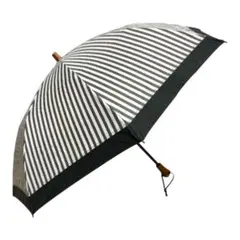 極美品✨サンバリア100 日傘 M 竹手元 ストライプ ネイビー UV 長傘