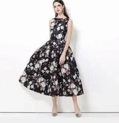 美品 CELFORD セルフォード ジャガードドッキングワンピース ロング 黒