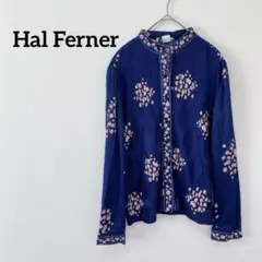 Hal Ferner 長袖シャツ ネイビー 花柄 プリーツ