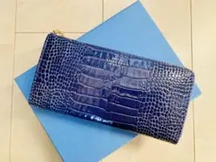 【最終値下げ】新品未使用 SMYTHSON ジップウォレット ブルー　クロコのサムネイル