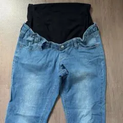 デニムブルー ハイウエスト マタニティパンツ