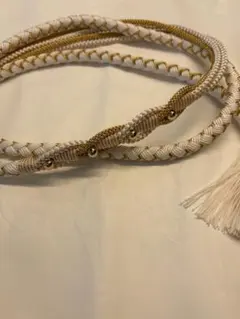 成人式・振袖　ホワイト・イエロー・ゴールドのシンプル帯締め