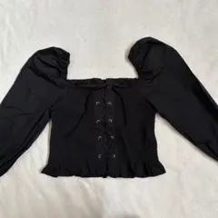 H&M NiziU コラボ シャーリングブラウス ブラック 36 Mサイズ