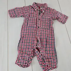 赤と青のチェック柄ロンパース