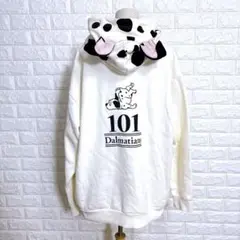 3566 ディズニー パーカー L 白 101匹わんちゃん 裏起毛 ゆったり