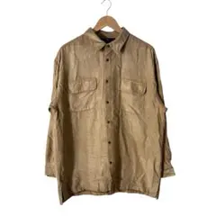 00's ベージュ ワークシャツ 長袖 無地 オーバーサイズ 古着 ゆるだぼ