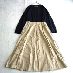 レルビエ LHELBIE 切替 ロングワンピース 綿100% 黒 F