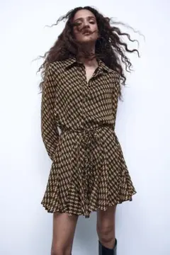 ZARA ブラウン 柄シャツワンピース