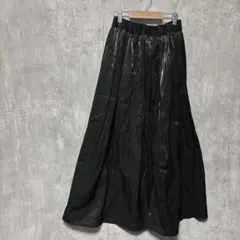 WEGO/メタリック　ロングフレアスカート　ブラック　F おしゃれ