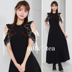 新品タグ付き ダーリッチ フリルリボンニットロングワンピース ブラック F