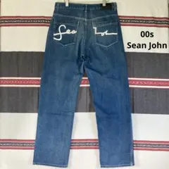90s SABBIONE 日本製 大型エンブレム刺繍 バギーデニム W40 濃紺 