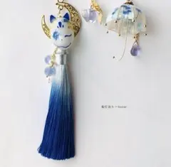 再販未定 青彼岸花と鬼灯と蓮の和風ピアス 蝶々と淡水パール、ロング