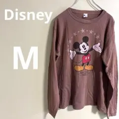 Disney ディズニー　メンズ　ミッキーマウス 長袖　Tシャツ L ブラウン
