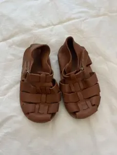 ブラウン レザー 編み込みサンダル