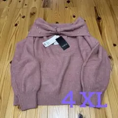 ☆お値下げ中☆SUREVE ピンク 襟リボン　ニット セーター　4XL ビジュー