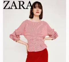 ZARA WOMAN  パフスリーブブラウス〈ストライプ〉