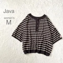 【ジャバ】ボーダーニット 5分袖 ボートネック オーバーサイズ カジュアル 美品