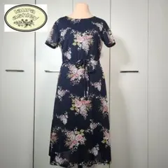 美品　ローラアシュレイ　 フラワープリント ワンピース 　ストレッチ有　リボン