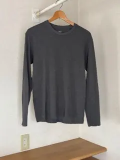 ユニクロ ロンT カットソー 長袖Tシャツ クルーネック ダークグレー M