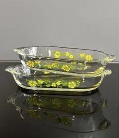 昭和レトロ　グラタン皿　花柄　ハリオ　耐熱ガラス食器　2枚セット　レトロポップのサムネイル