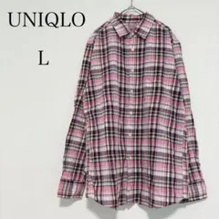 ☆コットンリネン☆ ユニクロ リネンブレンド チェック柄長袖シャツ 【L】