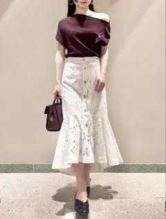 SNIDEL スナイデル レースフロントボタンスカート ホワイト Mサイズ