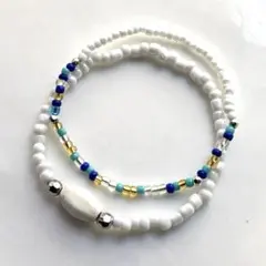 ネイティブ ハンドメイド ビーズブレスレット ホワイト × ブルー 2点セット