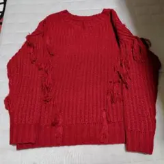 【新品未使用】フリンジ付き赤セーター M