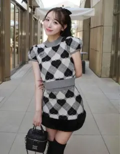 Darich アーガイルハートチェックニット セットアップ ワンピース