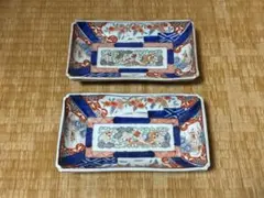 古伊万里 金彩 色絵 鳳凰紋 長皿 長方皿 二枚揃い 時代物