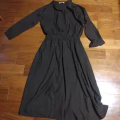 ダークブラウン 長袖シャツワンピース