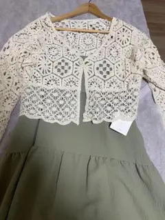 お値引き中✨️新品未使用品♡♡オリーブグリーン ドレスとレースカーディガンセット