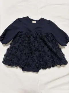 petit main ネイビー フラワーレースロンパース 70