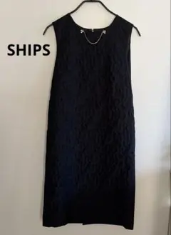 SHIPS ネイビー　レース模様　ノースリーブワンピース