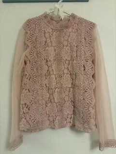 ピンク レース 長袖ブラウス Mサイズ