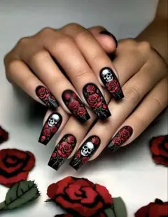 スカルとバラのネイルチップセット