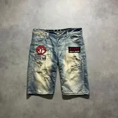 レッドペッパー ストレートデニムパンツ ピースマーク ワッペン刺繍 30 