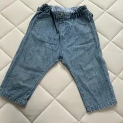 デニムパンツ ウエストゴム 花柄刺繍80