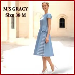 美品 エムズグレイシー ワンピース クリーニング済 フレンチスリーブ リボンM